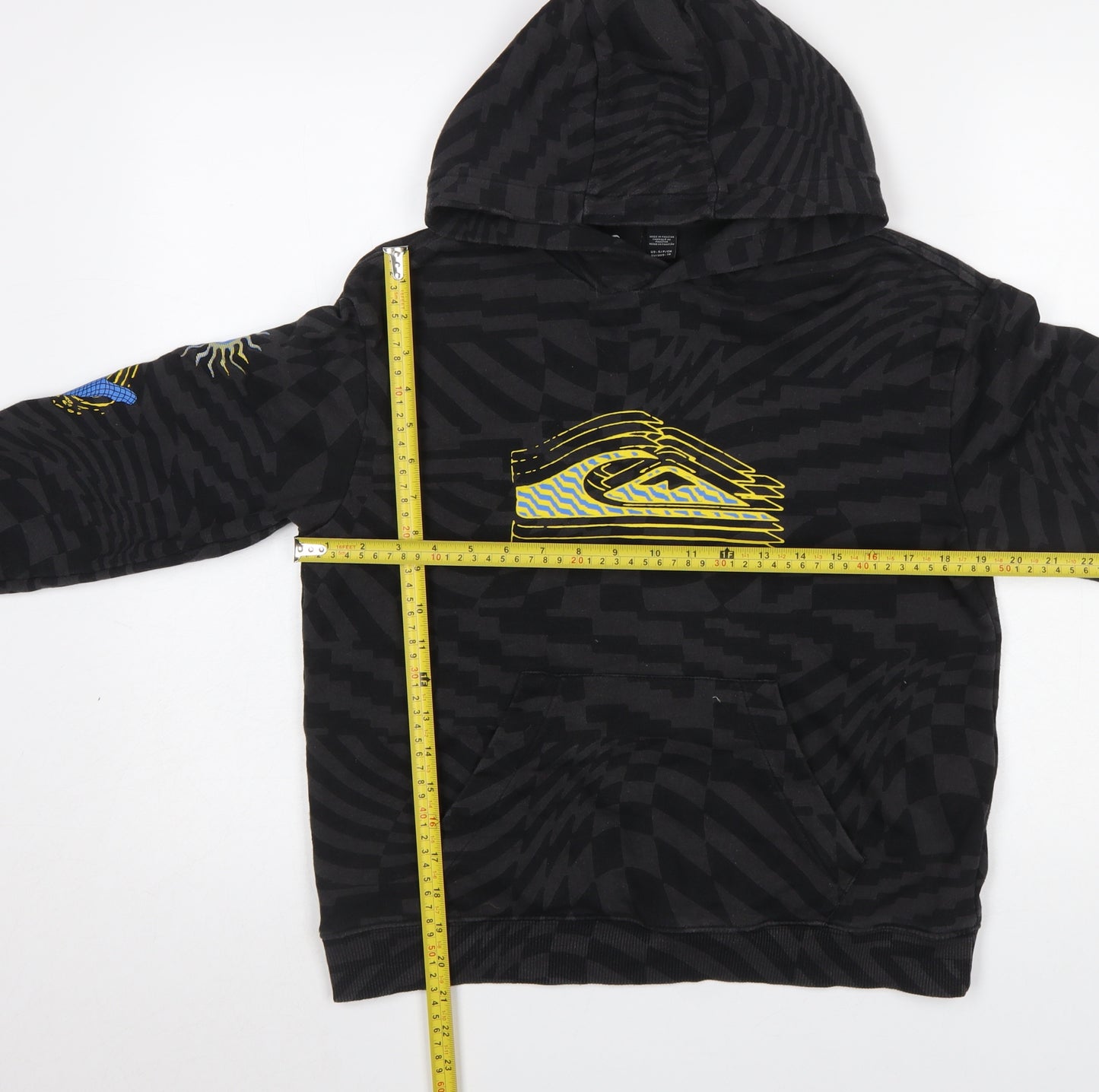 Quiksilver Boys Black Graphic Pullover Hoodie Size 10 Cotton Blend