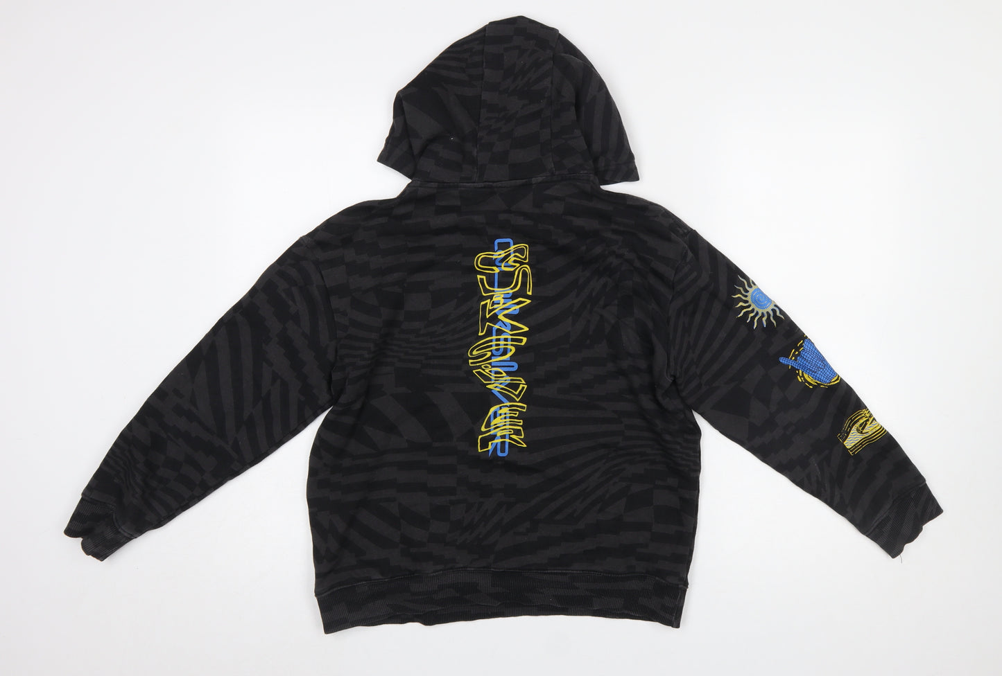 Quiksilver Boys Black Graphic Pullover Hoodie Size 10 Cotton Blend