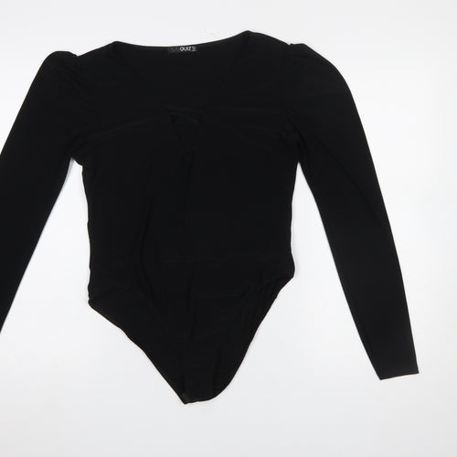 Quiz Women Black Long Sleeve Bodysuit Size 16 V-Neck Stretch Outfit