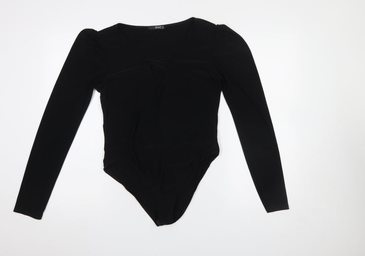 Quiz Women Black Long Sleeve Bodysuit Size 16 V-Neck Stretch Outfit