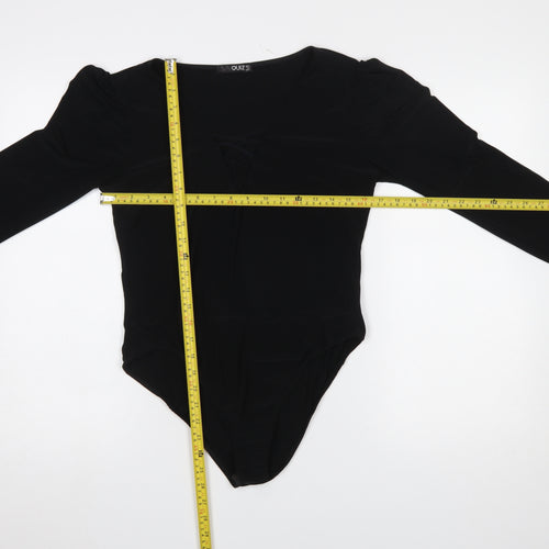 Quiz Women Black Long Sleeve Bodysuit Size 16 V-Neck Stretch Outfit