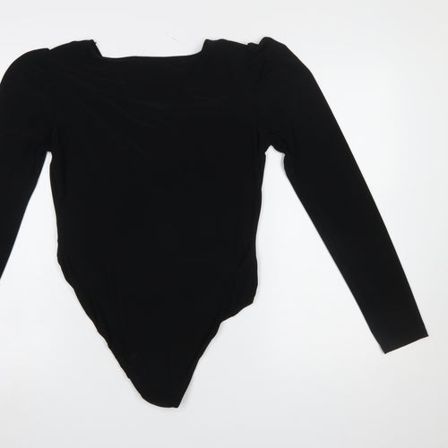 Quiz Women Black Long Sleeve Bodysuit Size 16 V-Neck Stretch Outfit