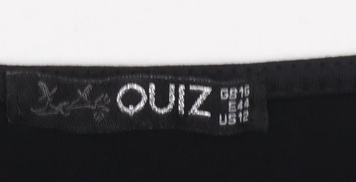 Quiz Women Black Long Sleeve Bodysuit Size 16 V-Neck Stretch Outfit