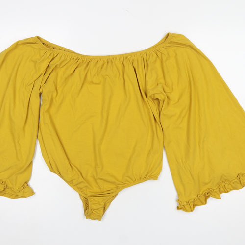Glamorous Women’s Yellow Off Shoulder Bodysuit Size 18 Cotton Blend