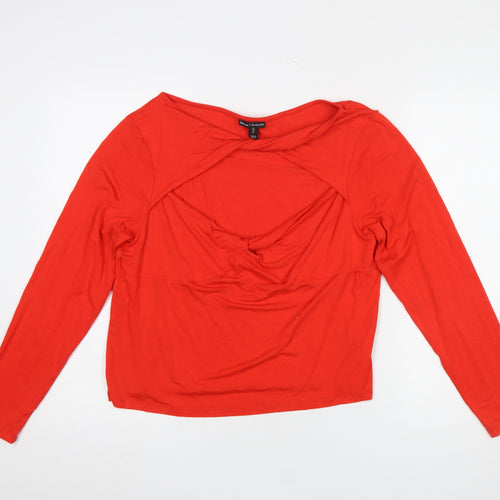River Island Women Red Long Sleeve Twist Front Jersey Top Size 18