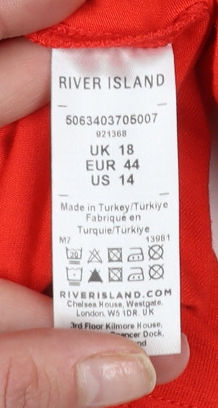 River Island Women Red Long Sleeve Twist Front Jersey Top Size 18