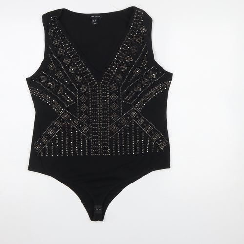 New Look Women Black Studded V-Neck Bodysuit Size 18