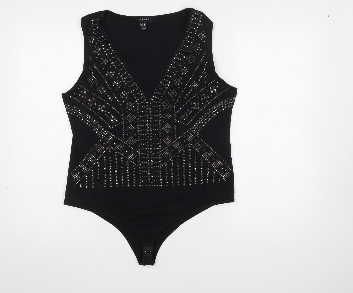 New Look Women Black Studded V-Neck Bodysuit Size 18