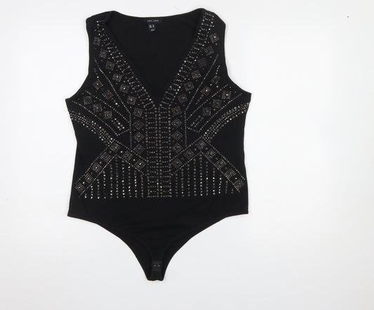 New Look Women Black Studded V-Neck Bodysuit Size 18