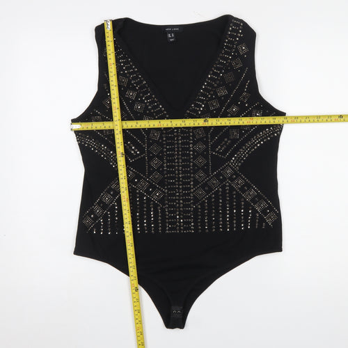 New Look Women Black Studded V-Neck Bodysuit Size 18