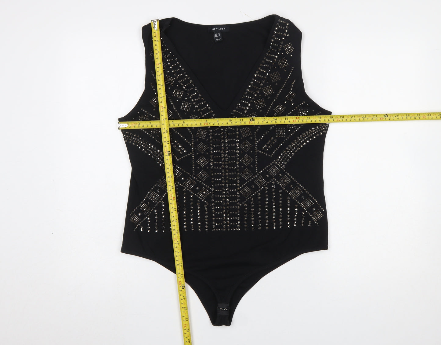 New Look Women Black Studded V-Neck Bodysuit Size 18