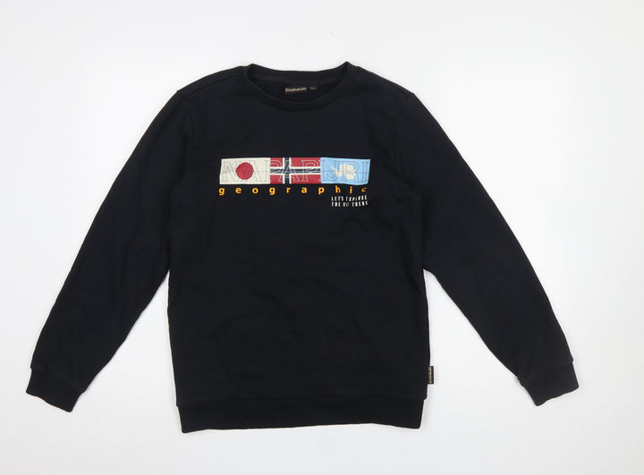 Napapijri Boys Black 14 Years Crew Neck Pullover Graphic Sweatshirt