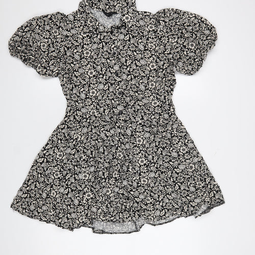 New Look Women’s Black Floral A-Line Puff Sleeve Dress Size 12