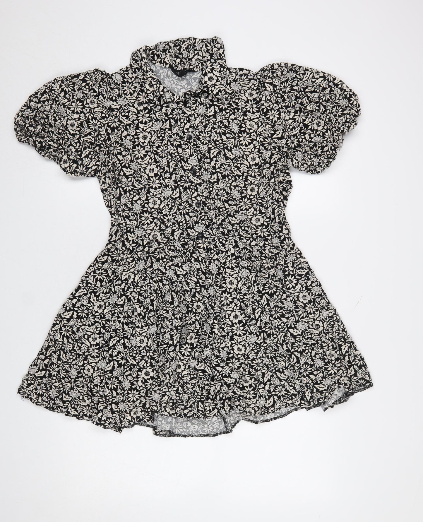 New Look Women’s Black Floral A-Line Puff Sleeve Dress Size 12