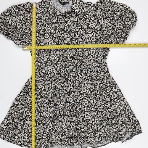 New Look Women’s Black Floral A-Line Puff Sleeve Dress Size 12