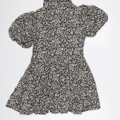New Look Women’s Black Floral A-Line Puff Sleeve Dress Size 12