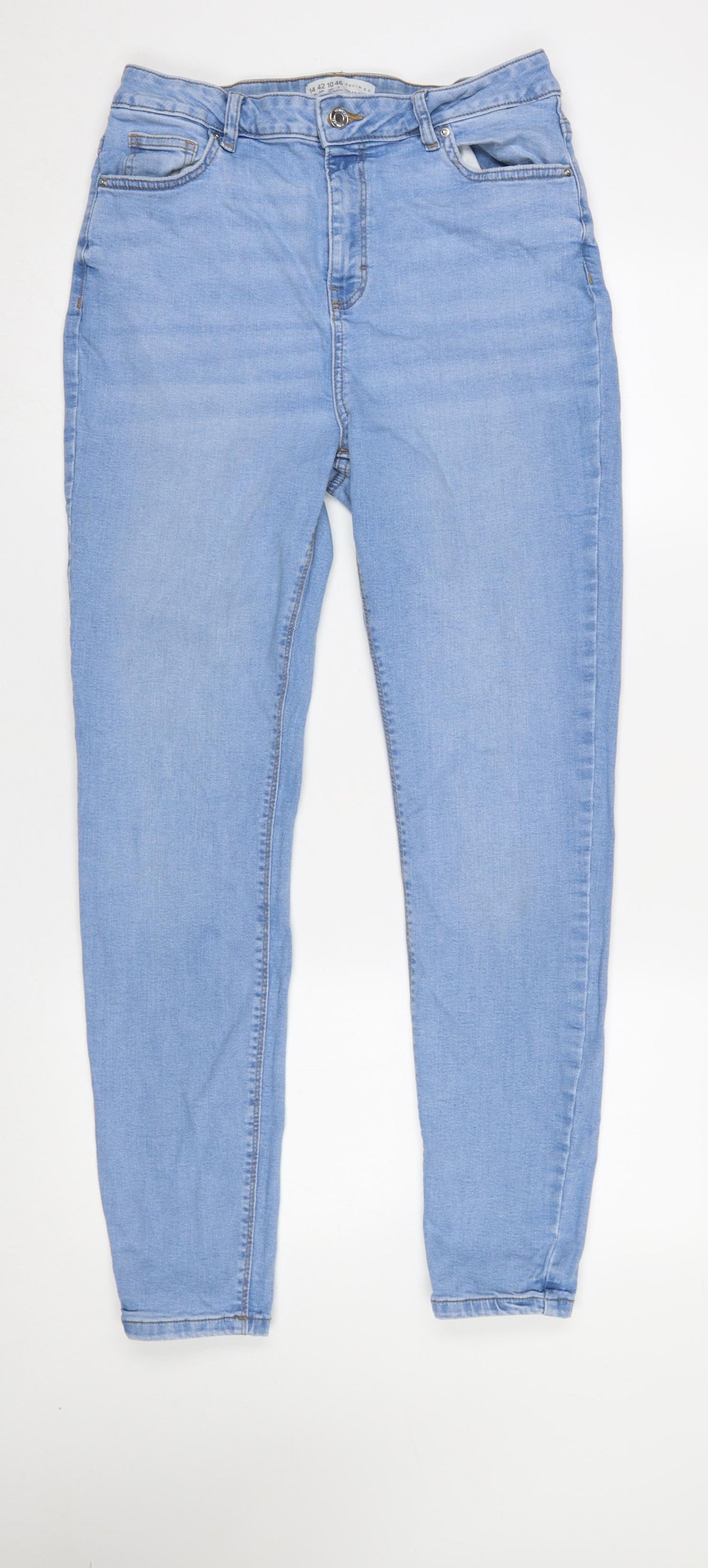 Primark Women Blue Skinny Denim Jeans Size 14 Mid Rise Stretch