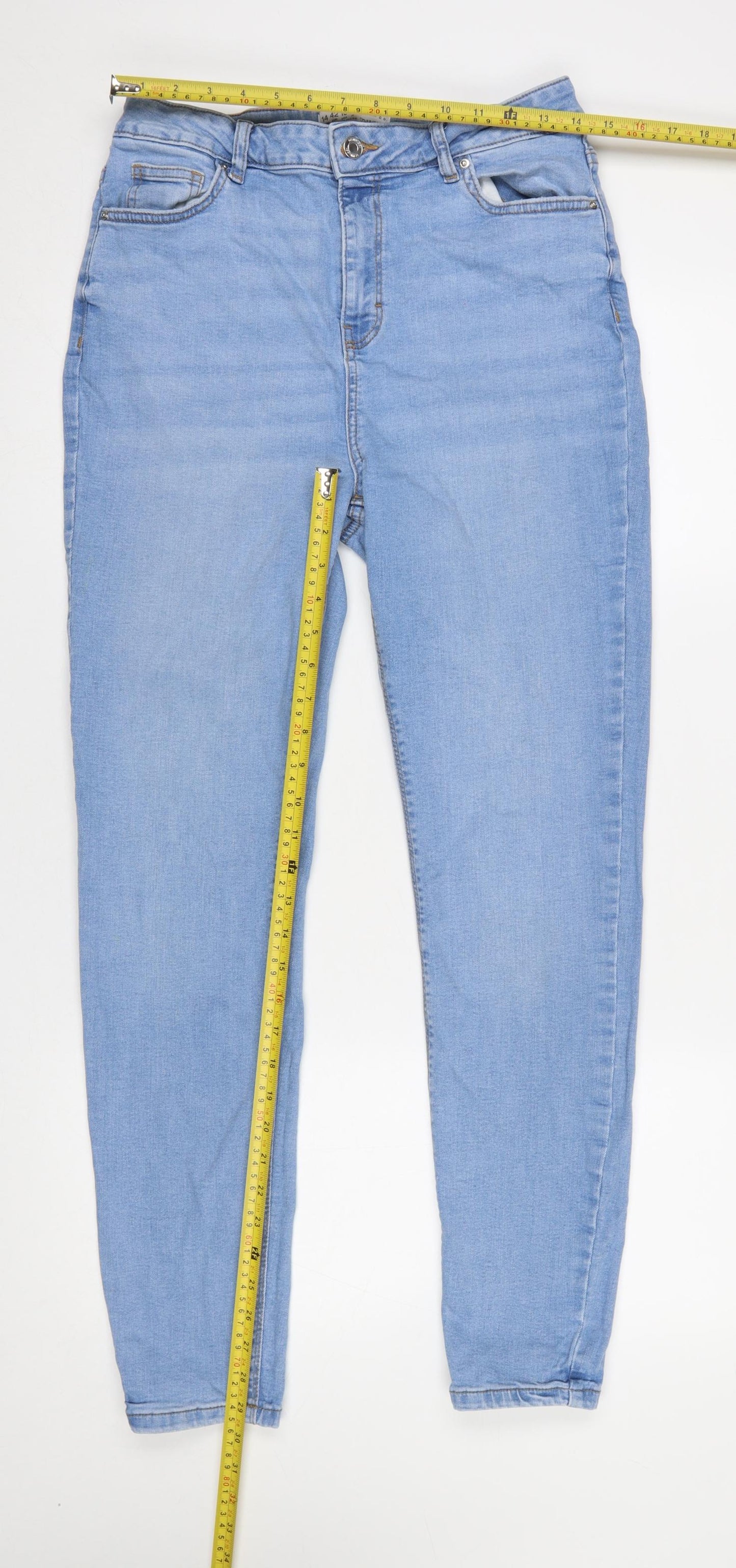 Primark Women Blue Skinny Denim Jeans Size 14 Mid Rise Stretch