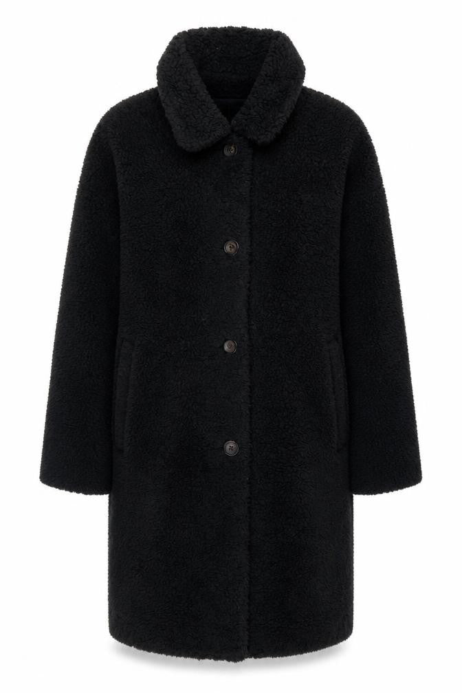 Uniqlo Women's Black Fleece Mid-Length Button Coat Size M