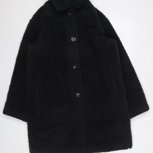 Uniqlo Women's Black Fleece Mid-Length Button Coat Size M