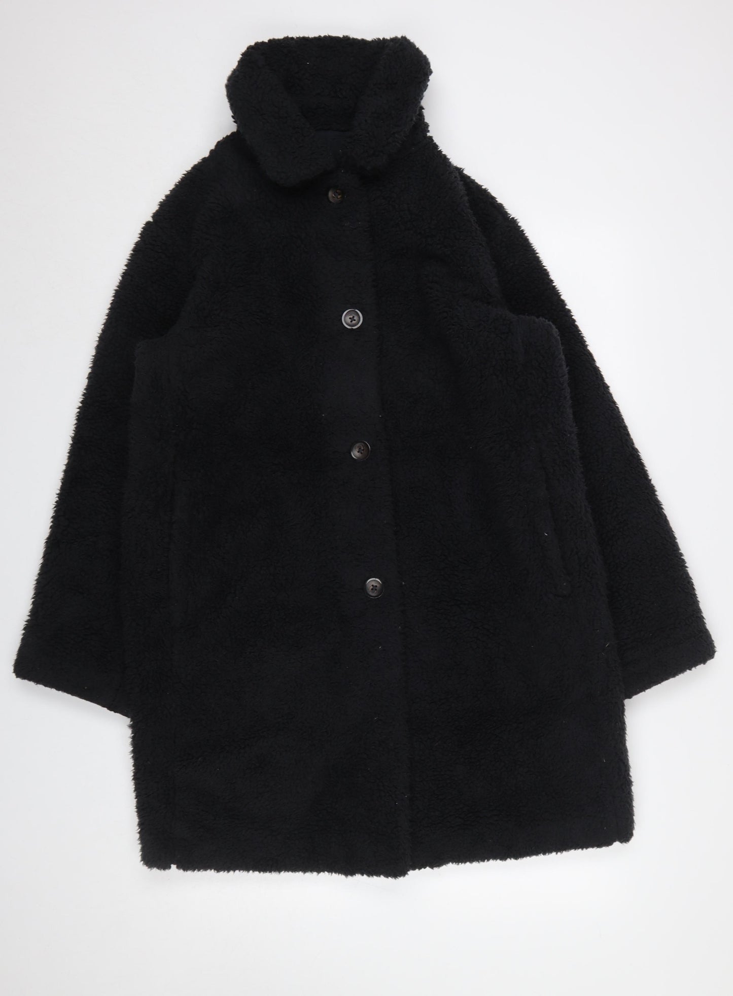 Uniqlo Women's Black Fleece Mid-Length Button Coat Size M