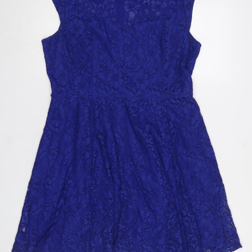Oasis Womens Blue Lace Fit & Flare Sleeveless Dress Size 16