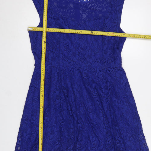 Oasis Womens Blue Lace Fit & Flare Sleeveless Dress Size 16