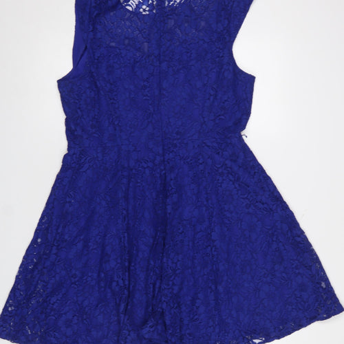Oasis Womens Blue Lace Fit & Flare Sleeveless Dress Size 16