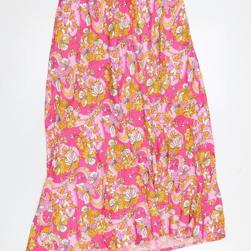 Savida Women’s Pink Floral A-Line Midi Skirt XS Viscose