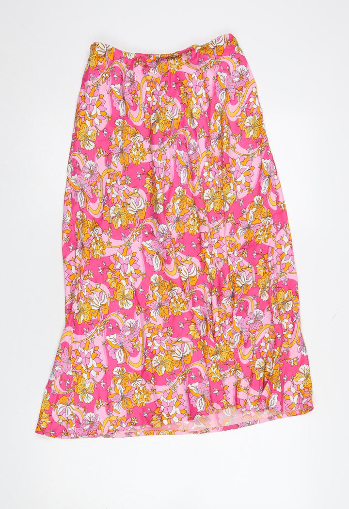 Savida Women’s Pink Floral A-Line Midi Skirt XS Viscose