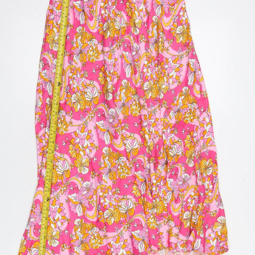 Savida Women’s Pink Floral A-Line Midi Skirt XS Viscose