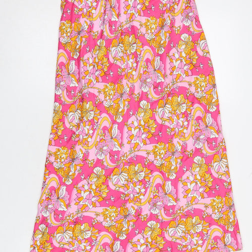 Savida Women’s Pink Floral A-Line Midi Skirt XS Viscose