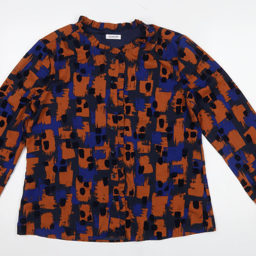 Damart Women's Multicoloured Geometric Long Sleeve Ruffle Blouse Size 16
