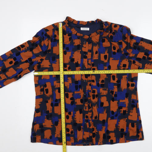Damart Women's Multicoloured Geometric Long Sleeve Ruffle Blouse Size 16