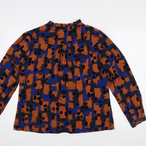 Damart Women's Multicoloured Geometric Long Sleeve Ruffle Blouse Size 16