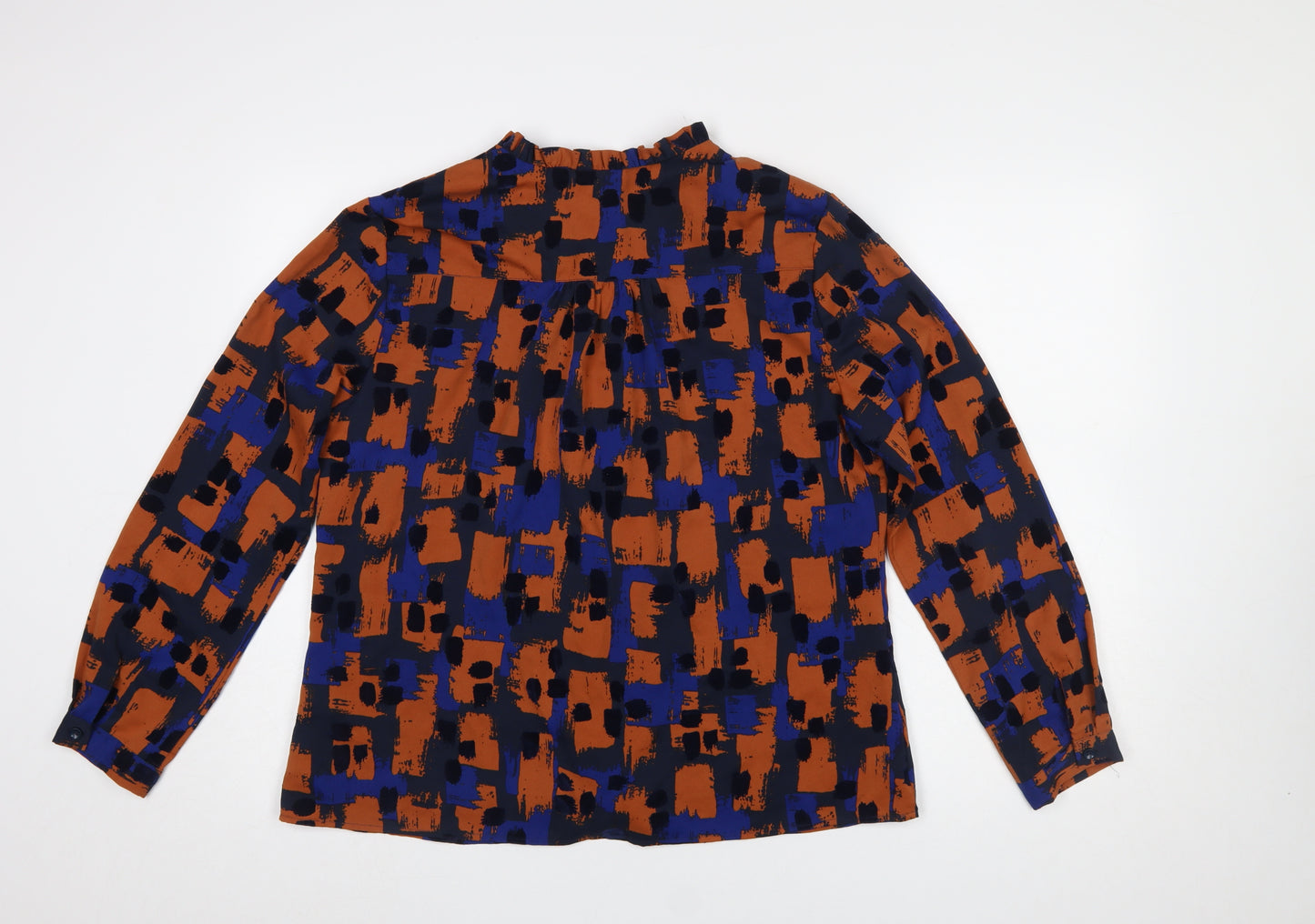 Damart Women's Multicoloured Geometric Long Sleeve Ruffle Blouse Size 16