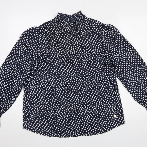 Rant & Rave Women's Blue Geometric Long Sleeve High Neck Blouse Size 12