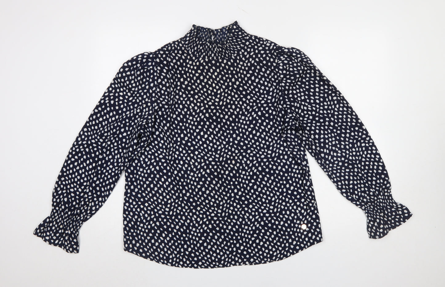 Rant & Rave Women's Blue Geometric Long Sleeve High Neck Blouse Size 12