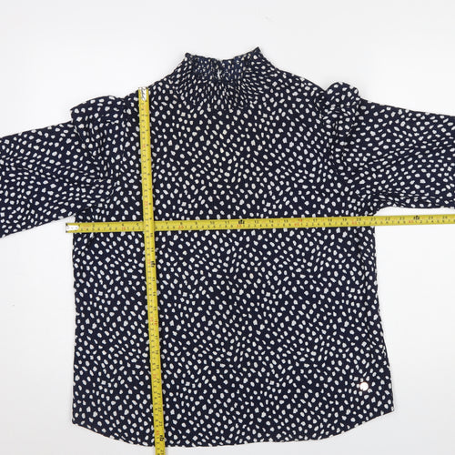 Rant & Rave Women's Blue Geometric Long Sleeve High Neck Blouse Size 12