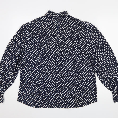 Rant & Rave Women's Blue Geometric Long Sleeve High Neck Blouse Size 12