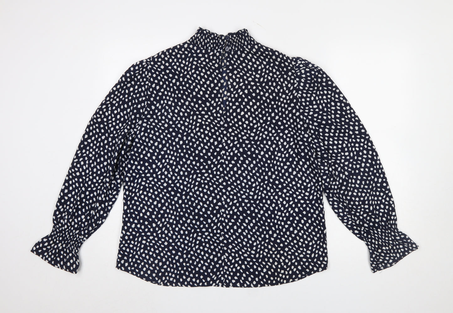 Rant & Rave Women's Blue Geometric Long Sleeve High Neck Blouse Size 12