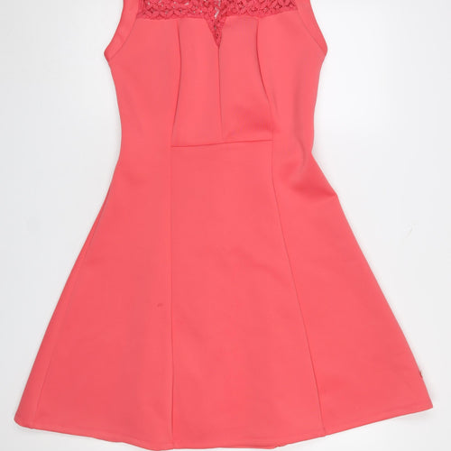 Rant & Rave Women's Pink Sleeveless A-Line Lace Trim Dress Size 12