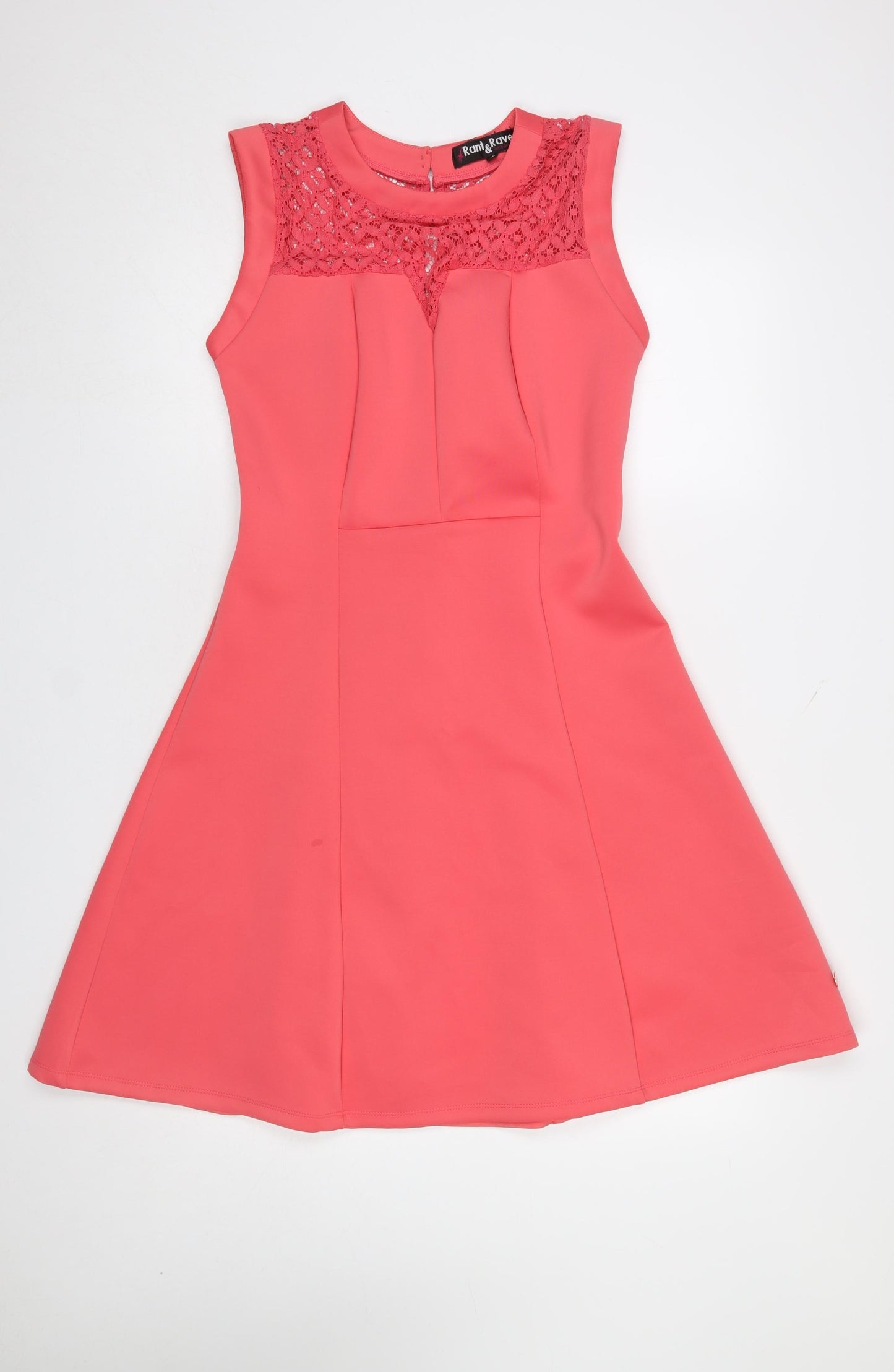 Rant & Rave Women's Pink Sleeveless A-Line Lace Trim Dress Size 12