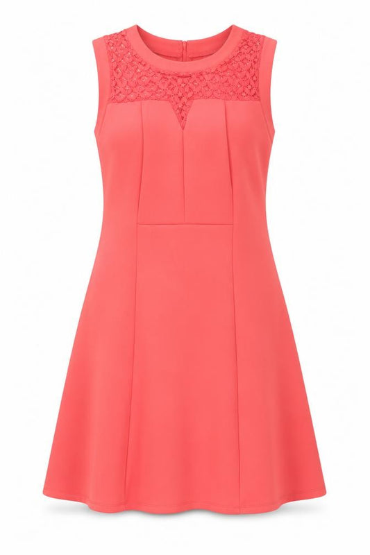 Front view of Rant & Rave Women's Pink Sleeveless A-Line Lace Trim Dress, size 12