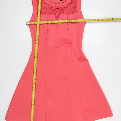 Rant & Rave Women's Pink Sleeveless A-Line Lace Trim Dress Size 12