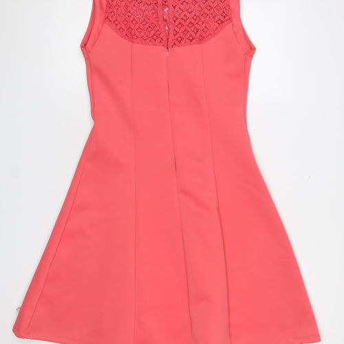 Rant & Rave Women's Pink Sleeveless A-Line Lace Trim Dress Size 12