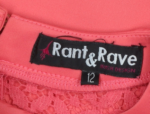 Rant & Rave Women's Pink Sleeveless A-Line Lace Trim Dress Size 12