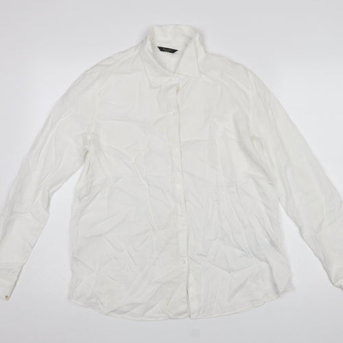 Massimo Dutti Women's White Button-Up Lyocell Shirt Size 10