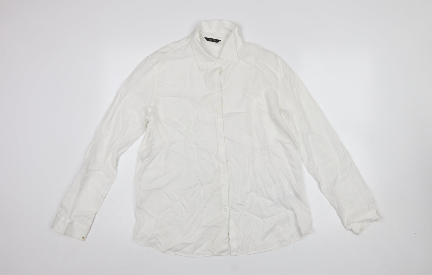 Massimo Dutti Women's White Button-Up Lyocell Shirt Size 10