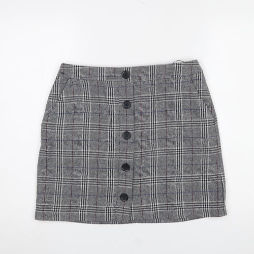 Marks and Spencer Women's Grey Check Button Front A-Line Skirt Size 12